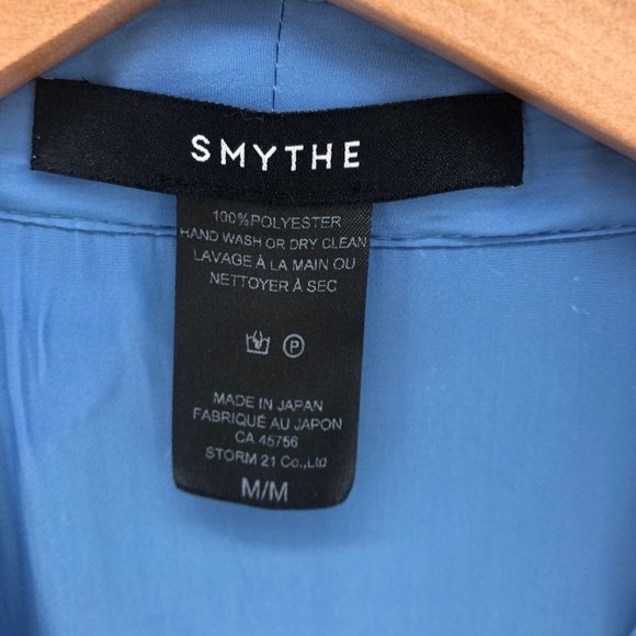Smythe Blouse Womens Medium Blue Yoda Cap Sleeve Double Breasted Button Slouchy - Picture 12 of 14